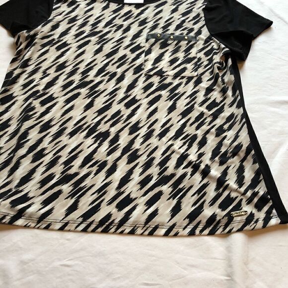 Calvin Klein Short Sleeve Blouse black/tan/white Large New with tag - Picture 8 of 9